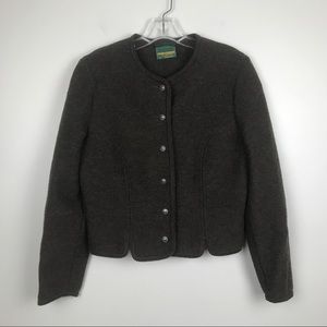 Geiger Boiled Wool Fitted Button Down Blazer Size 38 cardigan coat brown